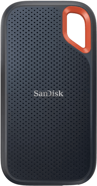 Image with bluish background showing the SanDisk Extreme Portable SSD - 1TB or 2TB